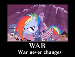 Size: 748x570 | Tagged: safe, derpibooru import, edit, edited screencap, screencap, rainbow dash, cyborg, pegasus, pony, the cutie re-mark, alternate timeline, apocalypse dash, crystal war timeline, fallout, female, fight, mare, scar, war. war never changes