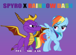 Size: 648x468 | Tagged: safe, artist:death-driver-5000, rainbow dash, pegasus, pony, crossover, crossover shipping, female, male, shipping, spyro the dragon, spyrodash, straight