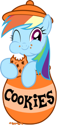 Size: 3029x5865 | Tagged: safe, artist:filpapersoul, rainbow dash, pegasus, pony, cookie, cookie jar, cookie jar pony, cute, eating, food, hoof hold, looking at you, puffy cheeks, simple background, smiling, solo, transparent background, vector, wink