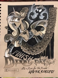 Size: 1536x2048 | Tagged: safe, artist:andypriceart, princess cadance, alicorn, pony, crown, female, horror movie, jewelry, movie poster, regalia, solo, traditional art