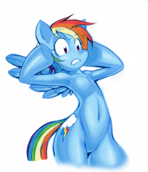 Size: 3010x3500 | Tagged: safe, artist:reiji sakamoto, derpibooru import, rainbow dash, pegasus, pony, semi-anthro, armpits, belly button, pixiv, solo