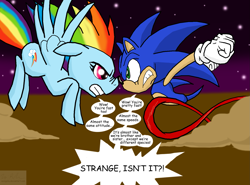 Size: 1571x1160 | Tagged: safe, artist:sonigoku, rainbow dash, pegasus, pony, crossover, parody, sonic the hedgehog, sonic the hedgehog (series)