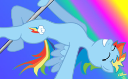 Size: 640x400 | Tagged: safe, artist:jollyware, rainbow dash, pegasus, pony, pole dancing, solo, stripper pole