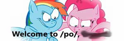 Size: 300x100 | Tagged: safe, derpibooru import, pinkie pie, rainbow dash, earth pony, pegasus, pony, /po/, censored, hotdiggysemen