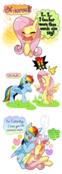 Size: 700x1960 | Tagged: safe, artist:zakro, fluttershy, rainbow dash, pegasus, pony, blushing, caught, comic, cuddling, embarrassed, eyes closed, female, flutterdash, heart, hug, lesbian, open mouth, pixiv, shipping, sitting, smiling, snuggling, speech bubble, spread wings, surprised, wide eyes