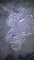 Size: 540x960 | Tagged: safe, artist:doranokae, princess luna, alicorn, pony, chalk, chalk drawing, monochrome, solo