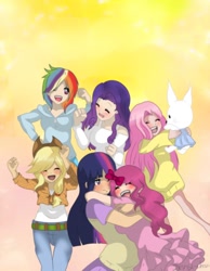 Size: 844x1090 | Tagged: safe, artist:xxxthensichanxxx, derpibooru import, applejack, fluttershy, pinkie pie, rainbow dash, rarity, twilight sparkle, humanized, parody