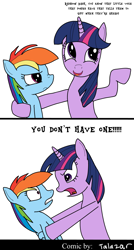 Size: 1100x2050 | Tagged: safe, artist:talazar, rainbow dash, twilight sparkle, pegasus, pony, unicorn, comic, female, horn, mare