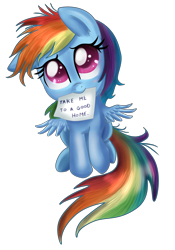 Size: 3077x4384 | Tagged: safe, artist:pridark, rainbow dash, pegasus, pony, bronybait, filly, filly rainbow dash, mouth hold, note, simple background, solo, transparent background