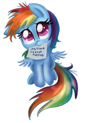 Size: 561x800 | Tagged: safe, artist:pridark, rainbow dash, pegasus, pony, filly, filly rainbow dash, it's time to stop posting, mouth hold, note, simple background, solo, transparent background