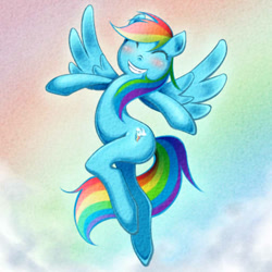 Size: 512x512 | Tagged: safe, artist:kanta0710, derpibooru import, rainbow dash, pegasus, pony, backbend, blushing, solo