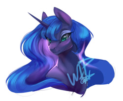 Size: 475x389 | Tagged: safe, artist:kerydarling, princess luna, alicorn, pony, bust, female, mare, simple background, smiling, solo, white background, wip