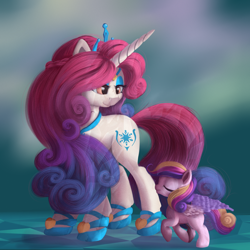 Size: 4092x4092 | Tagged: safe, artist:ailatf, idw, princess amore, princess cadance, pegasus, pony, unicorn, absurd resolution, cute, cutedance, duo, eyes closed, female, filly, filly cadance, lidded eyes, mare, pegasus cadance, younger