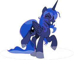 Size: 4541x3713 | Tagged: safe, artist:kopcap94, artist:kp-shadowsquirrel, color edit, edit, princess luna, alicorn, pony, absurd resolution, colored, cutie mark, eyes closed, female, grin, happy, mare, puddle, simple background, smiling, solo, transparent background, vector, vector edit, water, wet mane
