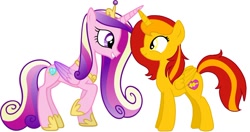 Size: 1024x539 | Tagged: safe, artist:parn, princess cadance, oc, oc:princess parn, alicorn, pony, alicorn oc, canon x oc, female, happy, lesbian, love, smiling