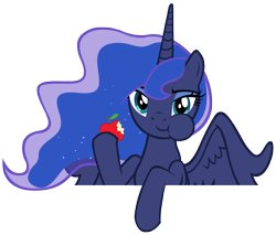 Size: 6108x5209 | Tagged: safe, artist:lazypixel, edit, editor:slayerbvc, princess luna, alicorn, pony, luna eclipsed, .psd available, absurd resolution, accessory-less edit, apple, barehoof, eating, female, food, mare, missing accessory, puffy cheeks, simple background, solo, transparent background, vector, vector edit