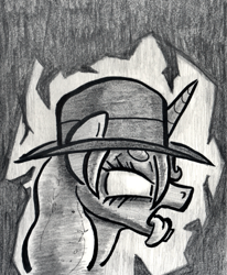 Size: 593x719 | Tagged: safe, artist:shoeunit, princess luna, alicorn, pony, empty eyes, female, grayscale, hat, mare, monochrome, side view, solo, tongue out, traditional art, undertaker