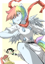 Size: 2150x3035 | Tagged: safe, artist:twilightlimits, rainbow dash, buttercup (powerpuff girls), crossover, dc comics, eared humanization, humanized, kid flash, pony coloring, tailed humanization, the powerpuff girls, winged humanization