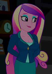 Size: 844x1212 | Tagged: safe, edit, edited screencap, editor:ah96, screencap, dean cadance, princess cadance, equestria girls, friendship games, arm behind back, breast edit, breasts, cleavage, cropped, female, hands behind back, princess cansdance, solo