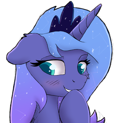 Size: 2278x2278 | Tagged: safe, artist:nighty, derpibooru exclusive, princess luna, alicorn, pony, blushing, cheek fluff, colored pupils, crown, ear fluff, female, jewelry, mare, regalia, simple background, smiling, solo, transparent background, when she smiles