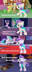 Size: 1920x4320 | Tagged: safe, artist:red4567, discord, gummy, pound cake, princess cadance, princess celestia, princess flurry heart, pumpkin cake, spike, twilight sparkle, twilight sparkle (alicorn), alicorn, dragon, pony, comic:princess punny heart 2, 3d, bowing, comic, diaper, flurry heart is best princess, funny background event, source filmmaker, stuffed animals, winged spike