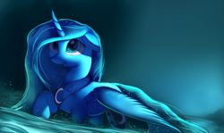 Size: 4200x2500 | Tagged: safe, artist:auroriia, princess luna, alicorn, pony, female, mare, solo, water, wet, wet mane