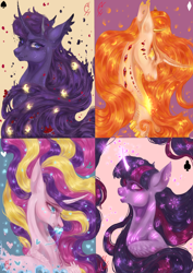 Size: 2678x3789 | Tagged: safe, artist:coconuthound, princess cadance, princess celestia, princess luna, twilight sparkle, twilight sparkle (alicorn), alicorn, pony, alicorn tetrarchy, alternate design, nightmare night, playing card