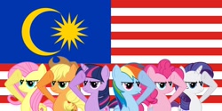 Size: 1264x632 | Tagged: safe, artist:bluevisionpony, derpibooru import, applejack, fluttershy, pinkie pie, rainbow dash, rarity, twilight sparkle, earth pony, pegasus, pony, unicorn, flag, malaysia, mane six, rainbow dash salutes, salute