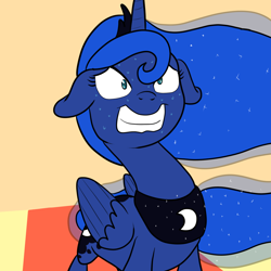 Size: 1000x1000 | Tagged: safe, artist:bennimarru, princess luna, alicorn, pony, floppy ears, forced smile, socially awkward, solo, sweat, wide eyes