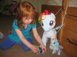 Size: 3072x2304 | Tagged: safe, rainbow dash, human, build-a-bear, female, figure, irl, irl human, photo, plushie, target demographic, toy