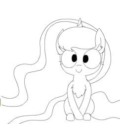 Size: 622x640 | Tagged: safe, princess luna, alicorn, pony, chest fluff, cute, lineart, lunabetes, monochrome, simple background, smiling, solo, white background