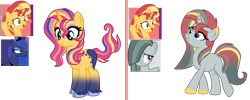 Size: 3009x1203 | Tagged: safe, artist:xxmissteaxx, marble pie, princess luna, sunset shimmer, oc, oc only, alicorn, pony, unicorn, base used, female, magical lesbian spawn, mare, offspring, parent:marble pie, parent:princess luna, parent:sunset shimmer, parents:lunashimmer, simple background, transparent background