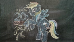 Size: 1280x720 | Tagged: safe, rainbow dash, pegasus, pony, 20% cooler, blue coat, chalk, female, irl, mare, multicolored mane, solo