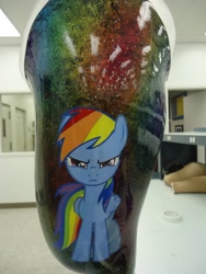 Size: 2560x3413 | Tagged: safe, rainbow dash, pegasus, pony, angry, blue coat, female, irl, mare, multicolored mane, photo, solo