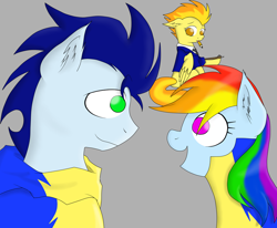 Size: 1024x844 | Tagged: safe, artist:tomcolt15, rainbow dash, soarin', spitfire, pegasus, pony, female, male, shipping, soarindash, straight, wonderbolt trainee uniform, wonderbolts uniform