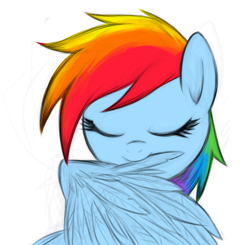 Size: 618x605 | Tagged: safe, artist:mn27, rainbow dash, pegasus, pony, blue coat, female, mare, multicolored mane, preening, solo