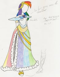 Size: 1230x1569 | Tagged: safe, artist:meetmewiththegods, rainbow dash, clothes, dress, gala dress, humanized, text