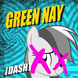 Size: 1200x1200 | Tagged: safe, artist:stratolicious, rainbow dash, pegasus, pony, album cover, green day, parody, ponified album cover, solo