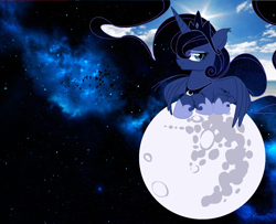 Size: 2200x1788 | Tagged: safe, artist:smatypanty, princess luna, alicorn, pony, mare in the moon, moon, sky, solo, space, stars, tangible heavenly object