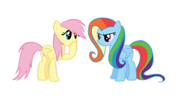 Size: 1191x670 | Tagged: safe, derpibooru import, fluttershy, rainbow dash, pegasus, pony, care mare, mane swap, palette swap