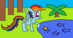 Size: 1024x538 | Tagged: safe, artist:killerbug2357, derpibooru import, rainbow dash, fish, pegasus, pony, 1000 hours in ms paint, ms paint