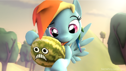 Size: 1920x1080 | Tagged: source needed, safe, artist:sachapony, derpibooru import, rainbow dash, pegasus, pony, 3d, food, watermelon