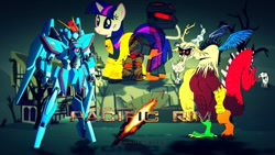 Size: 768x432 | Tagged: safe, artist:bronyfan4269, discord, rainbow dash, twilight sparkle, pegasus, pony, gundam, mecha, pacific rim, parody