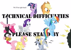 Size: 3508x2480 | Tagged: safe, derpibooru import, applejack, derpy hooves, fluttershy, pinkie pie, rainbow dash, rarity, twilight sparkle, earth pony, pegasus, pony, unicorn, female, mare, please stand by, technical difficulties