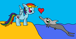 Size: 1024x537 | Tagged: safe, artist:killerbug2357, derpibooru import, rainbow dash, dolphin, pegasus, pony, 1000 hours in ms paint, heart, ms paint