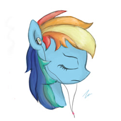 Size: 1000x1000 | Tagged: safe, artist:cerebralvapor, derpibooru import, rainbow dash, pegasus, pony, bust, eyes closed, headphones, portrait, solo