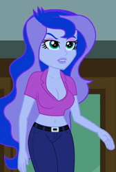 Size: 720x1069 | Tagged: safe, edit, edited screencap, editor:ah96, screencap, princess luna, vice principal luna, equestria girls, friendship games, belly button, breast edit, breasts, cleavage, cropped, female, lip bite, midriff, sexy, solo