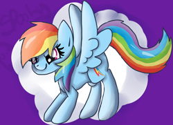 Size: 1024x743 | Tagged: safe, artist:spooky-kitteh, derpibooru import, rainbow dash, pegasus, pony, cloud, solo