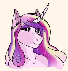 Size: 480x503 | Tagged: safe, artist:theecchiqueen, princess cadance, anthro, alternate design, curved horn, female, horn, mare, simple background, smiling, solo