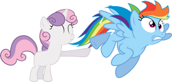 Size: 5110x2431 | Tagged: safe, artist:qazwsx302, rainbow dash, sweetie belle, pegasus, pony, sleepless in ponyville, rainbow derp, simple background, transparent background, vector